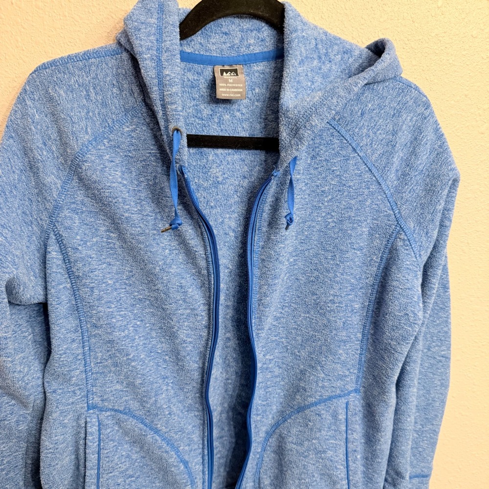 REI Women Blue Heathered Full Zip Fleece Hoodie Sweater 854449 Size M - Picture 2 of 8